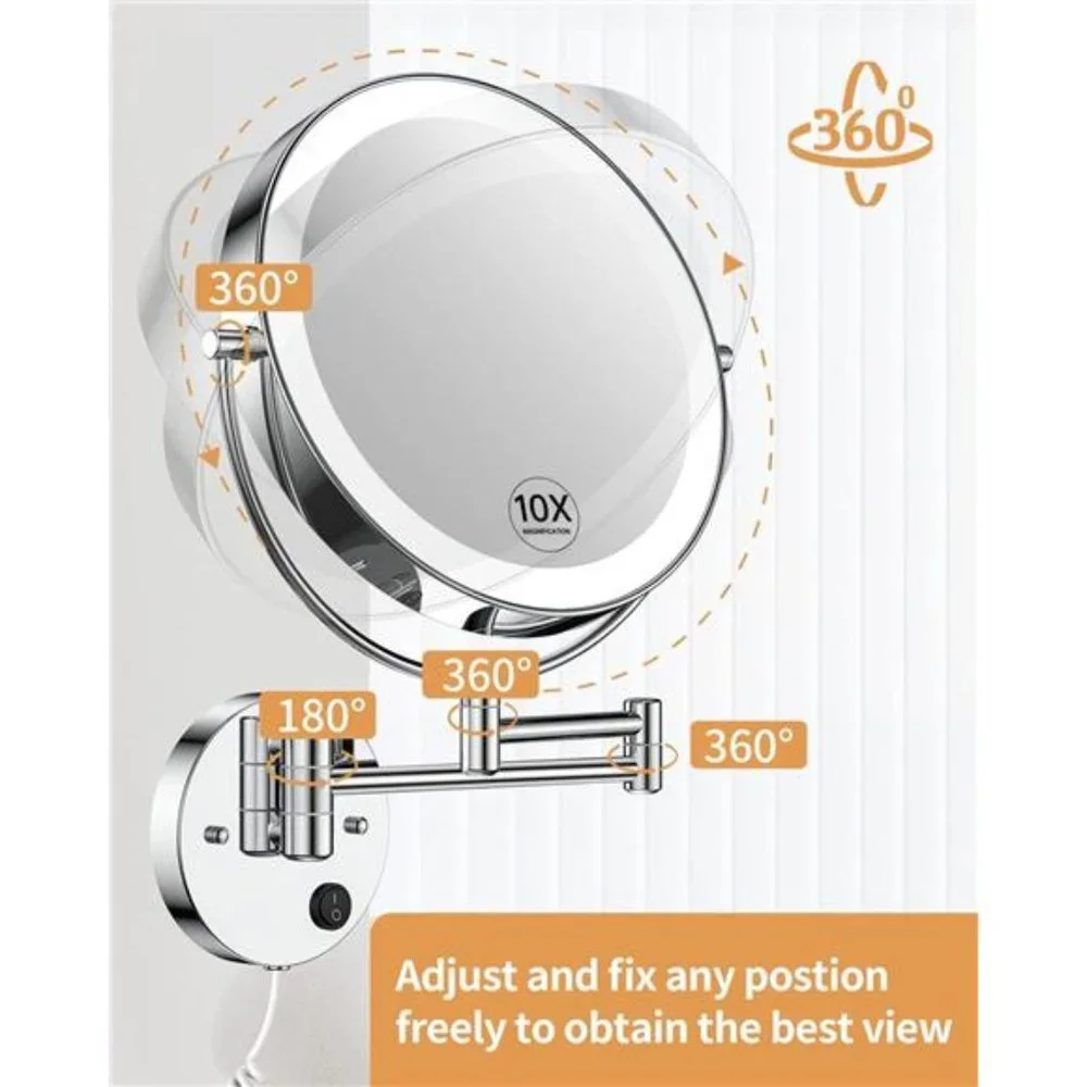 9”Wall Mounted Lighted Makeup Vanity Mirror with 3Color Lights& Stepless Dimming
